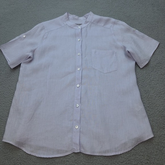 J.Jill Tops - J‎ Jill Shirt Womens Medium Lavender Linen Band Collar Short Sleeve Button Up